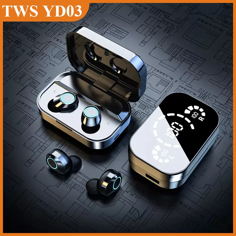 TWS YD03 Wireless Earphone Touch Control Earbuds 9D Stereo Sports Waterproof Bluetooth Headphones HD Mirror Gaming In-ear Headset For Phone