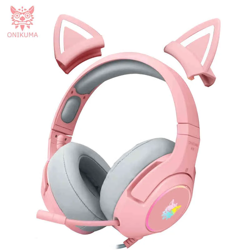 Casques d'écoute Casque de jeu avec microphone Demon Casque de réduction de bruit d'oreille de chat mignon Rose / Noir 7.1 Pour PC Switch PS4 Nouvelle Xbox T220916