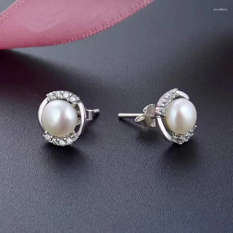 Studörhängen S925 Sterling Silver Freshwater Pearl Earring Hoop Luxury Quality Zircon For Women Ear Party Charm Jewelry 925 Gift