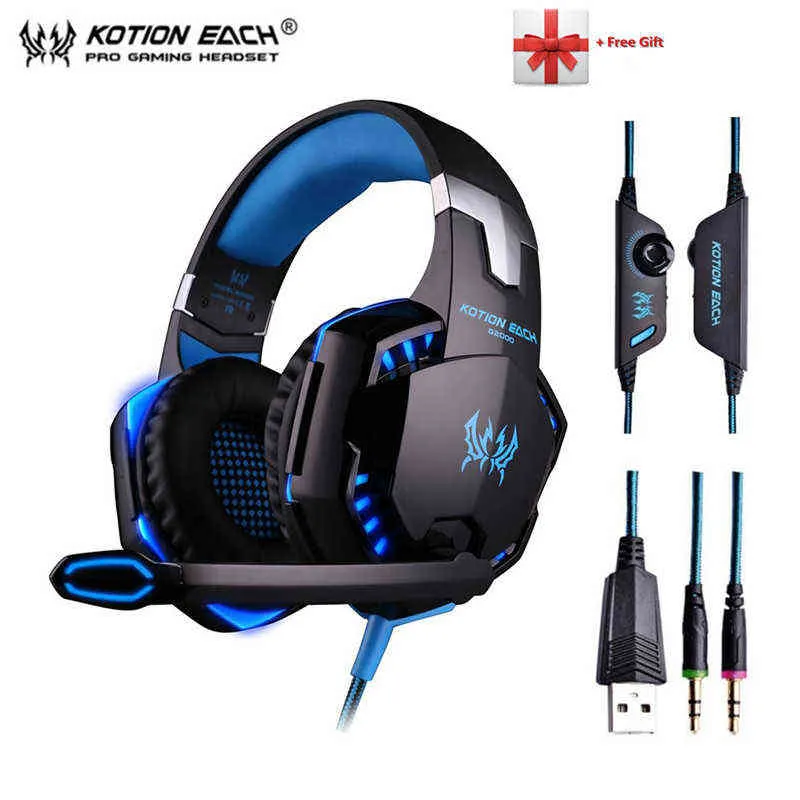 Headset Kotion varje G2000 G9000 Gaming Headphones Gamer Earphone Stereo Deep Bass Wired Headset med MIC LED-ljus för PC PS4 X-Box T220916