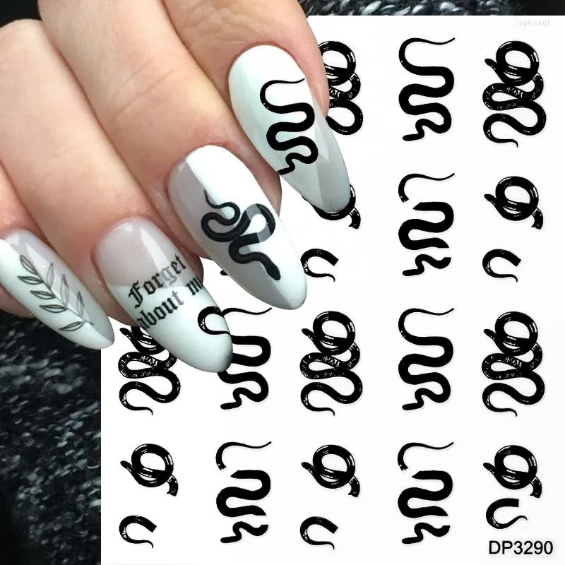 New 3D Black White Snake Leaf Nail Stickers for Nails Art Decoration  Supplies Goth Rock Design Manicure Inspired Decals Sliders - AliExpress