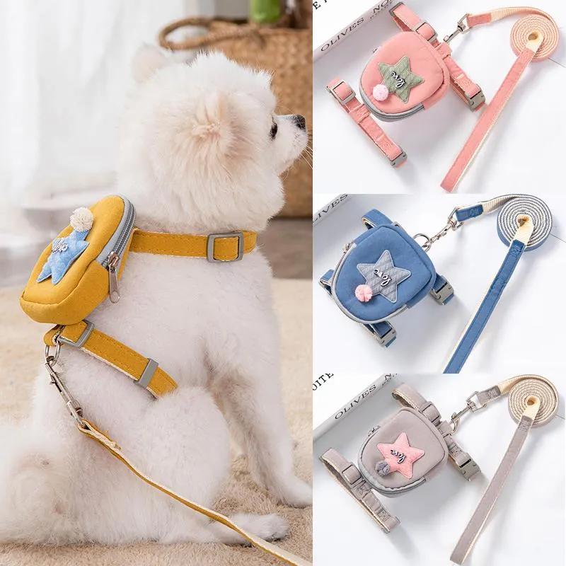 Dog Collars Mesh Nylon Harness And Leash With Snack Bag Dogs Cat Chest Strap Pet Walking Lead Leashes Belt For Small Cats