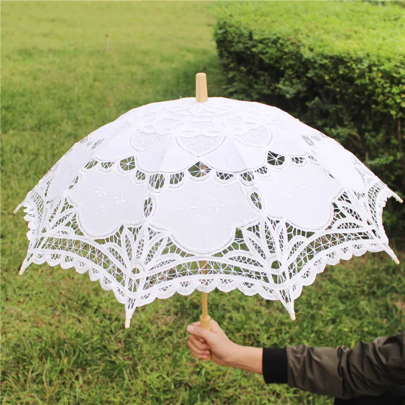 Nouvelle parapluie en dentelle à broderie en coton blanc / ivoire noir de parasol de parasol décorations