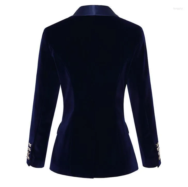 Trajes de Mujer Blazers Mujer elegante Vintage Mujer traje chaqueta abrigo azul negro terciopelo Blazer señora 2022 Otoño Invierno prendas de vestir Tops