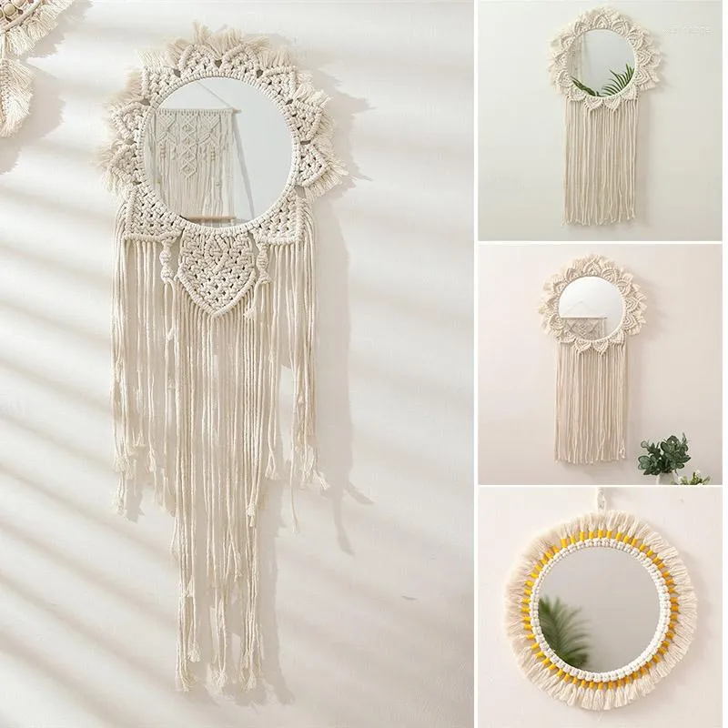 Mirrors Boho Macrame Tapestry Wall Hanging Mirror For Home Decoration Handmade Woven Art Decorative Room