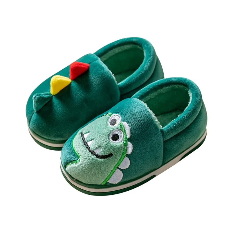 Slipper WInter Children Slippers Boy And Girl Cartoon Candy Color Home Kids Warm Thicken Indoor Non-slip Cotton Shoes 220919