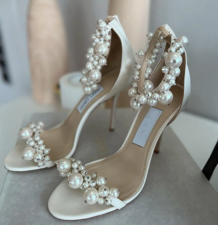 Luxuremerk Women Maisel Sandalen schoenen naakt zwarte witte enkelriempompen met parelversiering dame sexy hoge hakken bruids bruiloft EU35-43