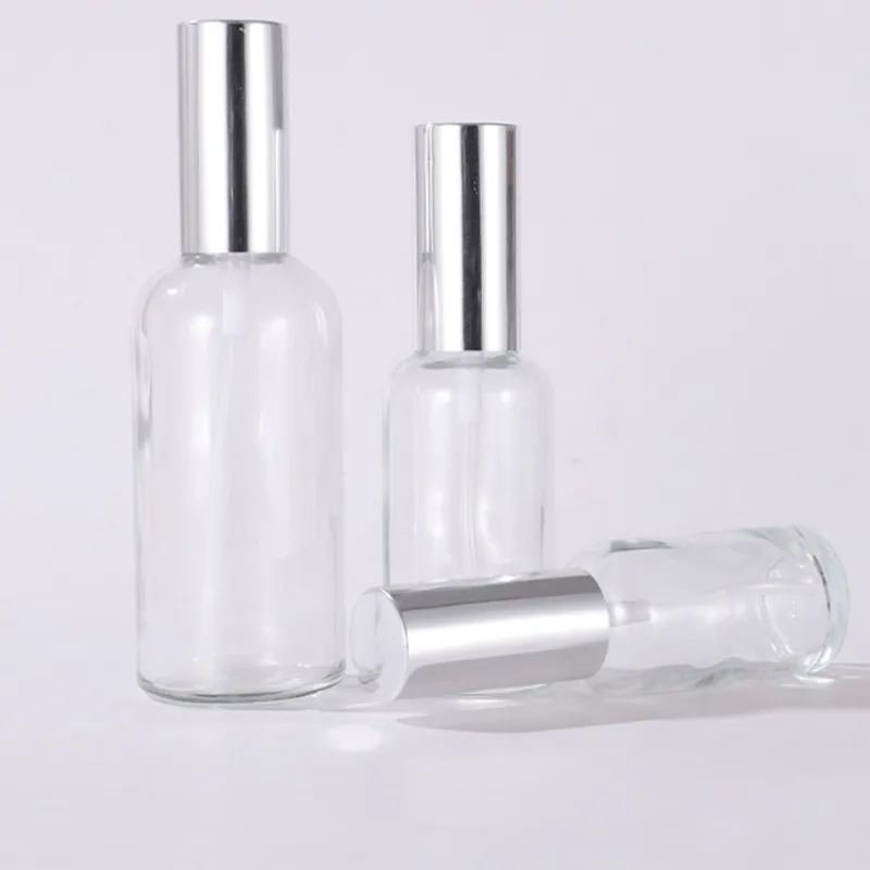 Botellas de vidrio transparente vacías Perfume recargable Atomizador de niebla fina Envase cosmético Embalaje 5-100 ml