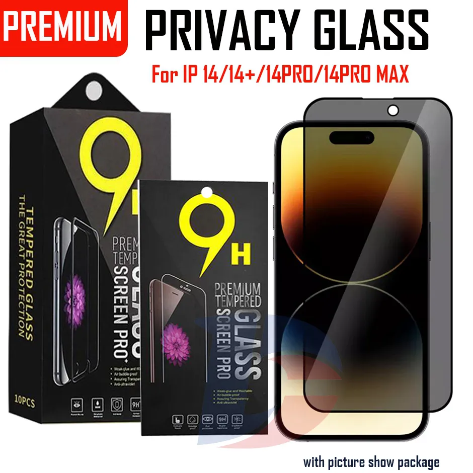 Privacy Tempered Glass phone Screen Protector For iPhone 14 13 12 mini 11 Pro XR XS max 6 7 8 Plus Anti-peep Anti-Spy full cover glass with retail box bag