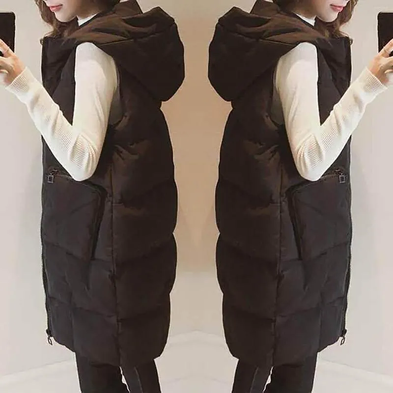 Colete feminino Capuz Capuz Colete Vestre Plus Tamanho Gilet Gilet Casual mangas preto casaco comprido casaco feminino de inverno