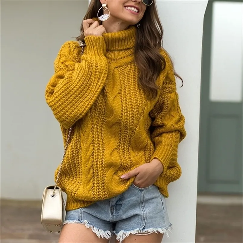 Kobiety swetry jesienne zima kobiety Turtleeck sweter luźne krótkie eleganckie ciepłe dzianinowe pulovery modne solidne topy dzianiny skoczek 220916