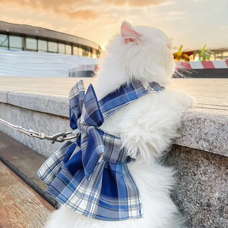 Colliers pour chiens, harnais avec laisse, ensemble à carreaux, gilet doux et respirant, robe en plomb pour chiot, chat, Teddy Bichon JK