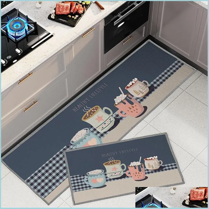 Tapijten Antislip keukenmat slaapkamer blauwe lange strip gebied tapijten ingang deurgaat tapijtwater absorberende badkamer vloer dr soif dhja2