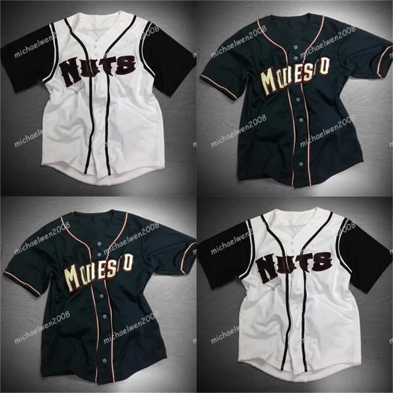 GlaMitNess Mens Modesto Nuts Bianco Nero Custom Double Stitched Camicie Maglie da baseball Alta qualità