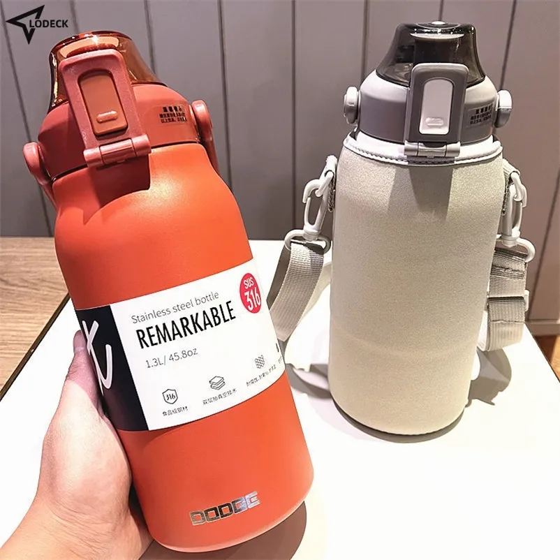 Butelki z wodą Tumbler Thermos Butelka do butelki na wodę napoje termiczne stal nierdzewna kolba próżniowa zimna i duża pojemność z słomy termos 220919