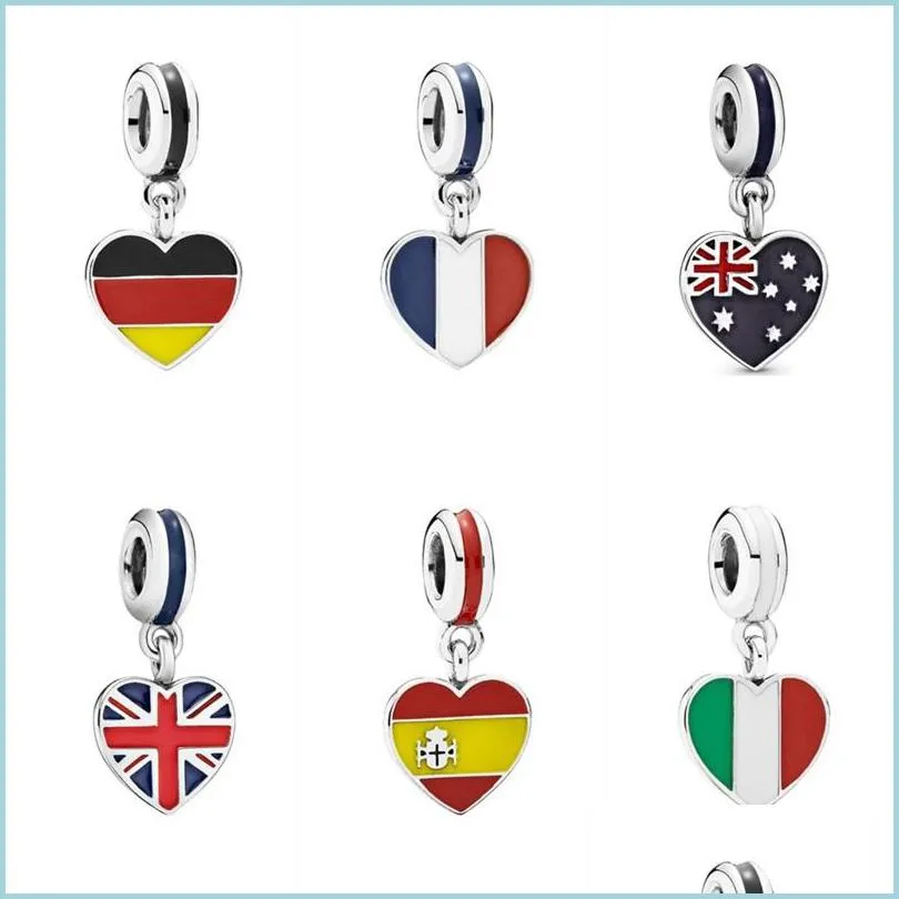 Charms smycken 925 sterling sier hjärtan charms hjärtformad flagga pendel charm pärlor passar armband halsband diy för kvinnor 79 d3 droppe dh2zr