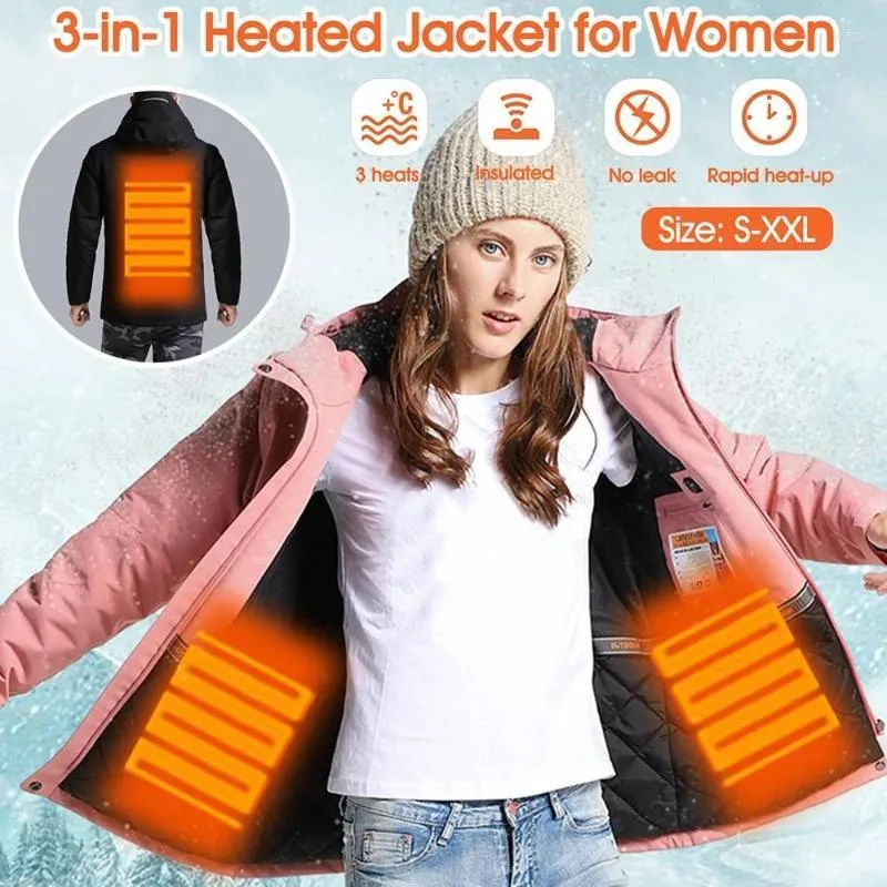 Women's Jackets Women's Winter Couples USB Heated Jacket Women Plus Size Waterproof Men Down Cotton Hiking Coat Keep Warm Rain