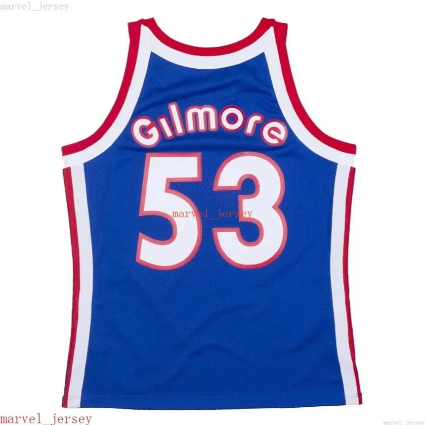 100% 스티치 켄터키 대령 장인 Gilmore #53 Mitchell Ness Blue 1974-75 Swingman Jersey XS-6XL Mens Baskbacks Basketball Jersey246Z