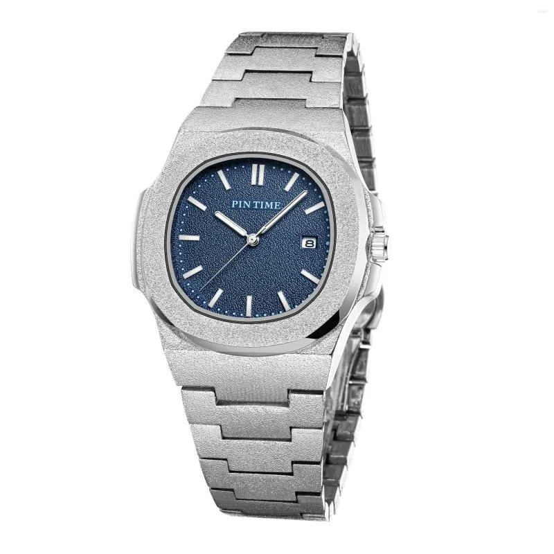 Zegarki na rękę PINTIME Fashion Men Casual PP Watch matowe etui kwarcowe zegarki z niebieską tarczą luksusowy Design zegarek sportowy na prezent z pudełkiem