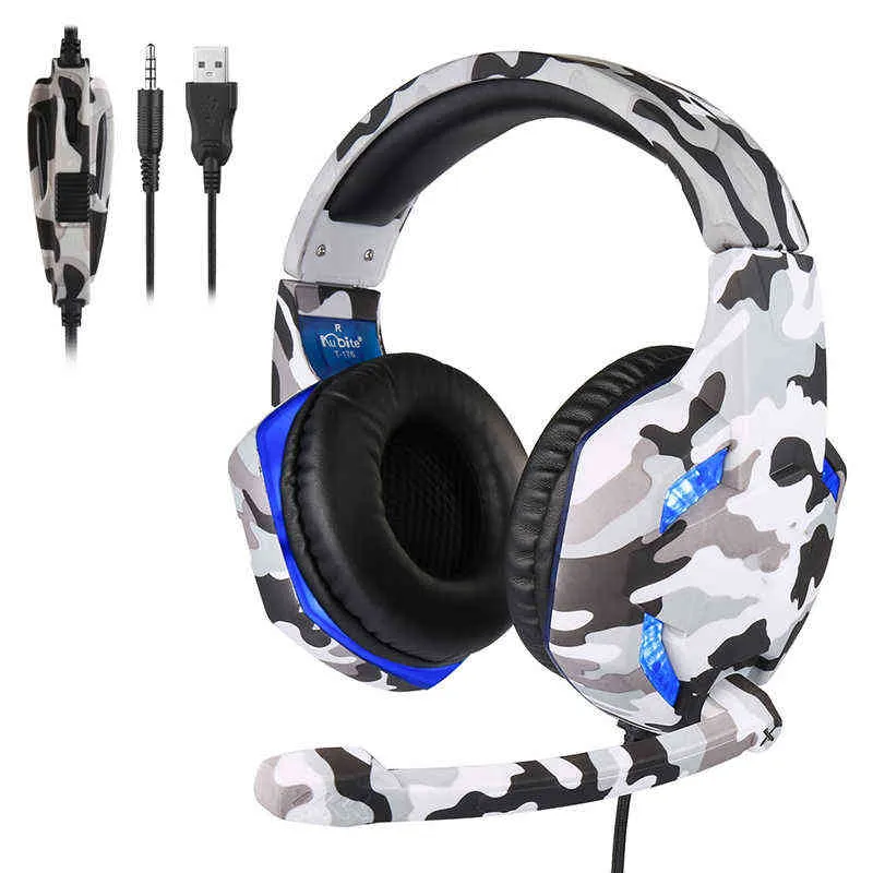 Headsets LED Camouflage Gaming Headset With Microphone Heavy Stereo Bass Professional Gamer Computer Wired Headphone For PS4 Xbox One T220916