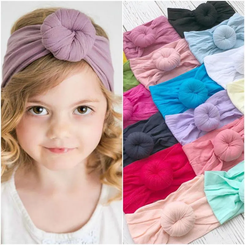 Cute 21 Colors Baby Girl Turban Nylon Headband fashion soft Candy Color Bohemia Girl Infant Hair Accessories Headband