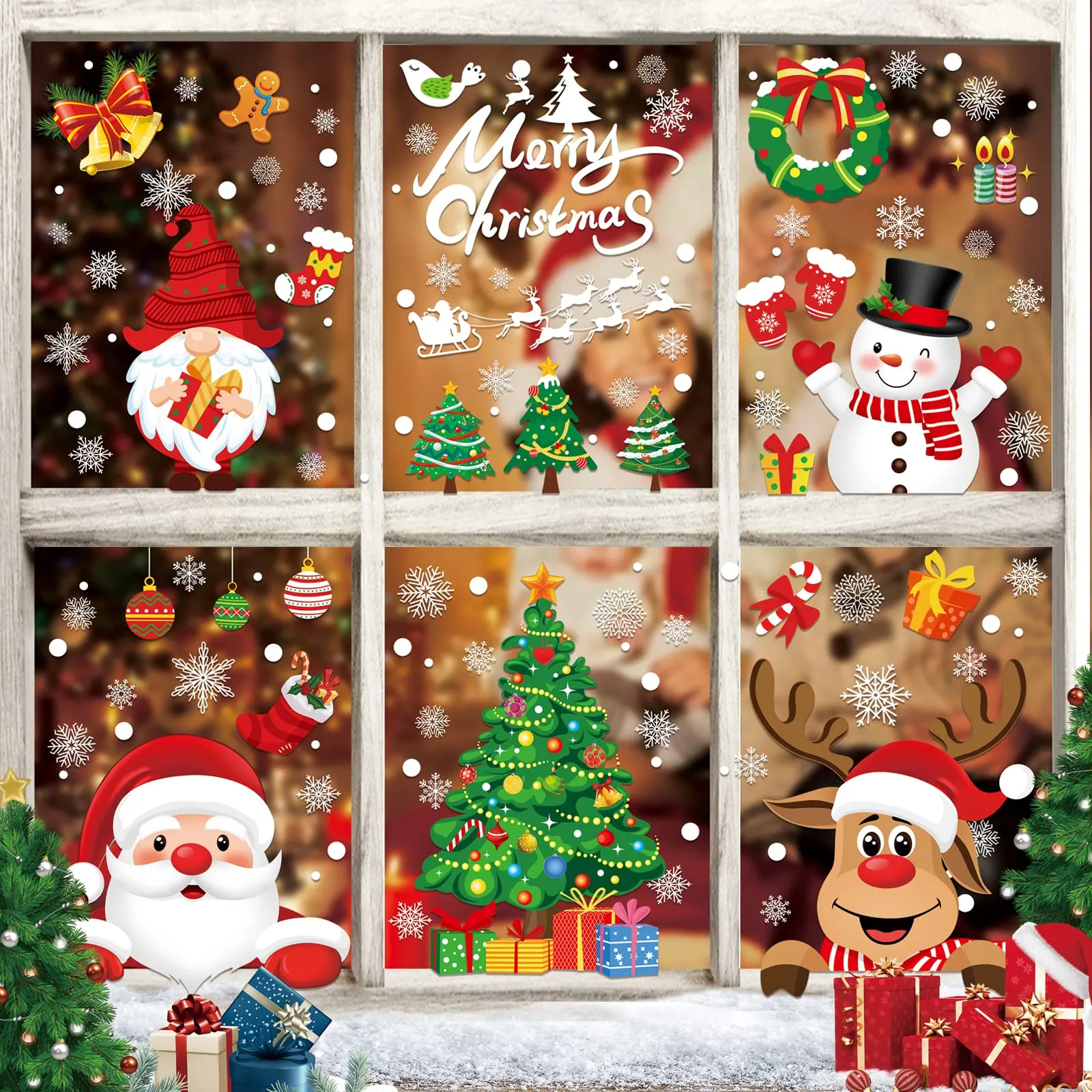 Decorazioni natalizie L Window Clings Decalcomanie Riutilizzabili Bifacciale Stampato Autoadesivo Babbo Natale Alce Pupazzo di Neve Calzini D Sports2010 Amtm0