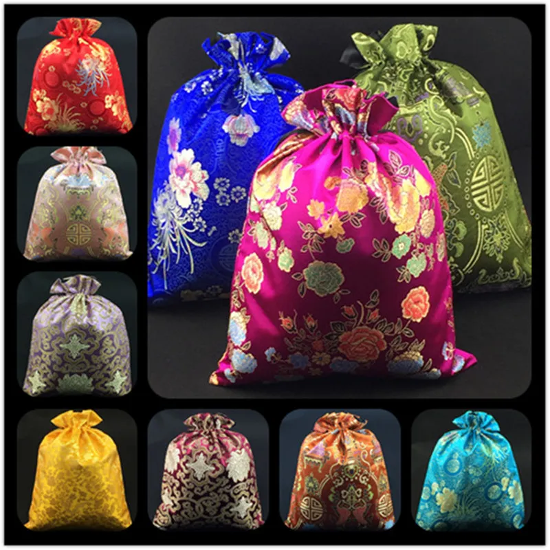 50pcs Custom Travel Drawstring Carry Bag for Shoes Bras Storage Pouch Women Chinese Silk Brocade Gift Packaging Bags Reusable Shoe Covers