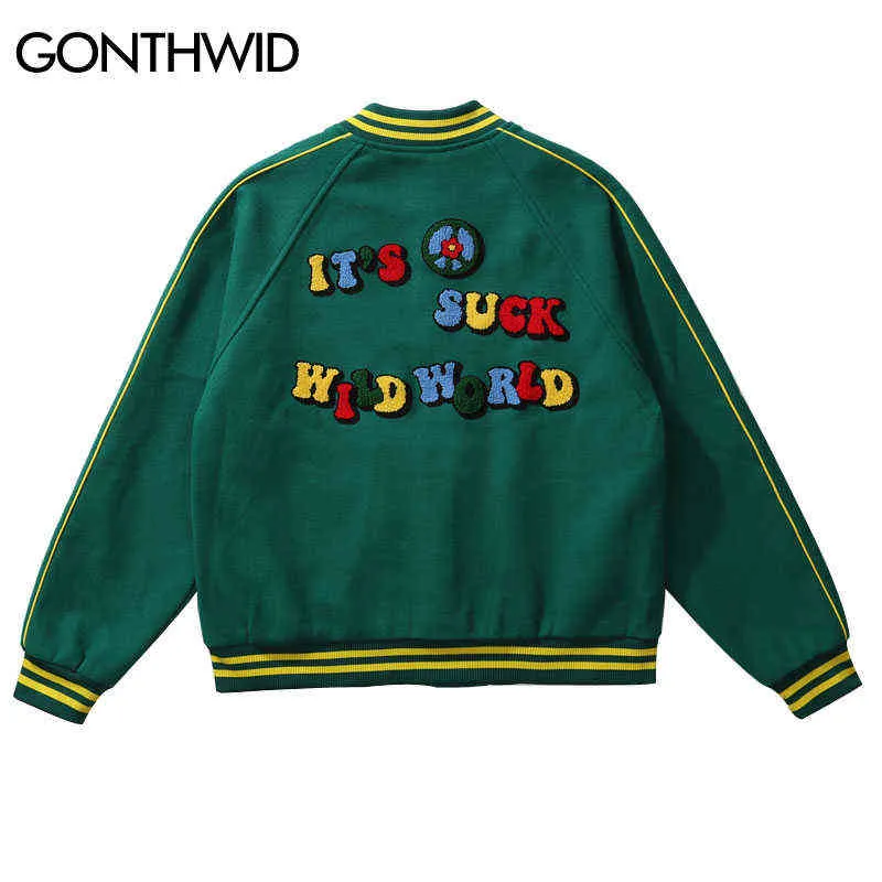 Herrjackor Hip Hop Baseball Bomber Jacket Streetwear Vintage Embroidered Flower Letter Varsity Jackor Rockar 2022 Mens Autumn Jackets Green T220914