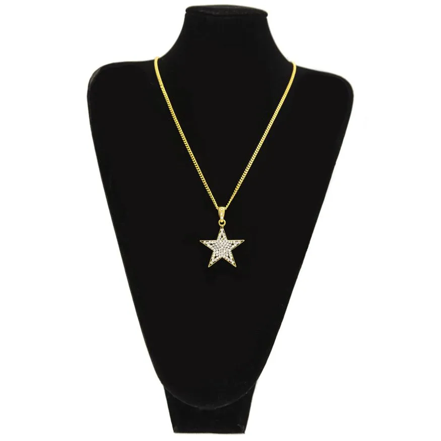 Iced Out Rhinestone Gold Hiphop Jewelry For Men Mini Star Charm Pendant Necklaces Pop Street Style Hip Hop ACcessories Whole207i