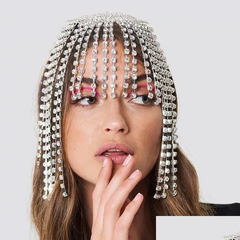 Pinces à cheveux Barrettes Luxe Strass Front Coiffe Gland Chaîne Pour Femmes À La Main Chapeau Cristal Bandeaux De Mariage Cheveux Accesso Dhhs6