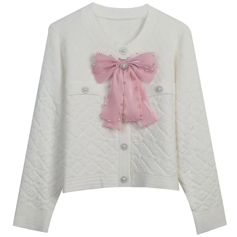 902 2022 Milan piste automne pull à manches longues col rond rose blanc Cardigan mode vêtements femmes mingmei