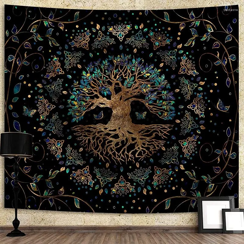 Tapestries Tree of Life Tapestry Mandala Trippy Bohemian Forest Wishing Nature Spiritual sovsal Heminredning