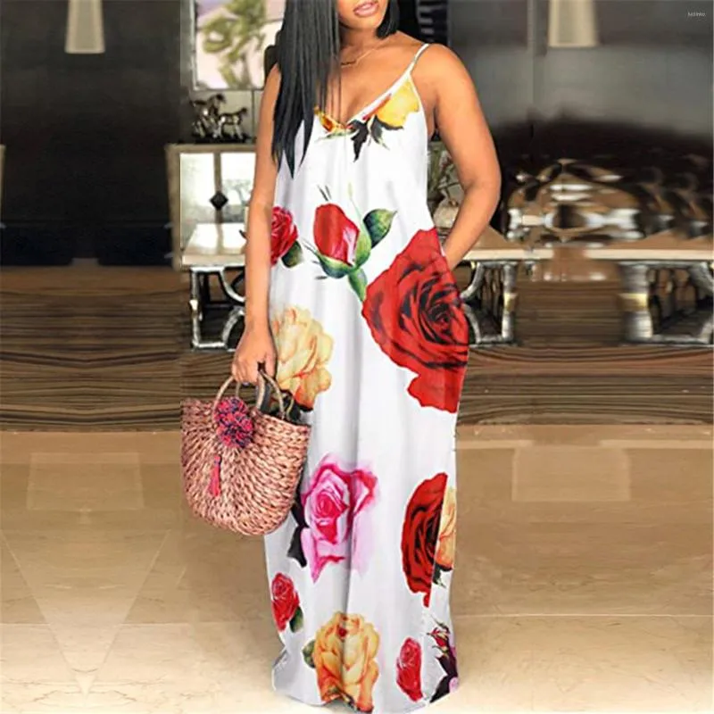 Floral Pattern Pocket Sling Dress - Elegant Loose Fit Casual Wear for Women - Y2k Summer 2022