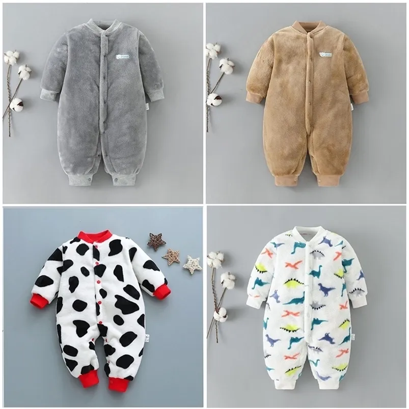 Rompers Autumn Winter Baby Warm Clothes Boy Girl Pure Color Romper Spädbarn Flanell Soft Fleece Jumpsuit T 9272