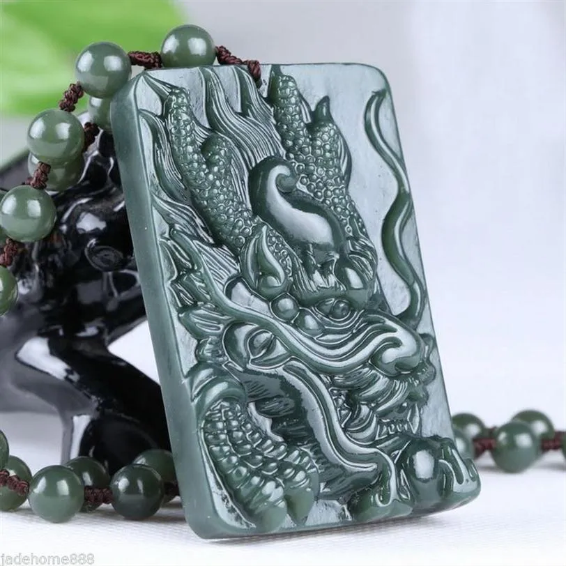 Collier pendentif chinois 100% naturel néphrite hetian Jade Lifelike Dragon Jade217p
