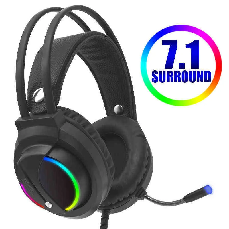 Kulaklıklar Oyun Kulaklık Gamer 7.1 Surround Sound USB 3.5mm Kablolu RGB Işık Oyunu Kulaklıklar Tablet PC Xbox One için Mikrofonlu