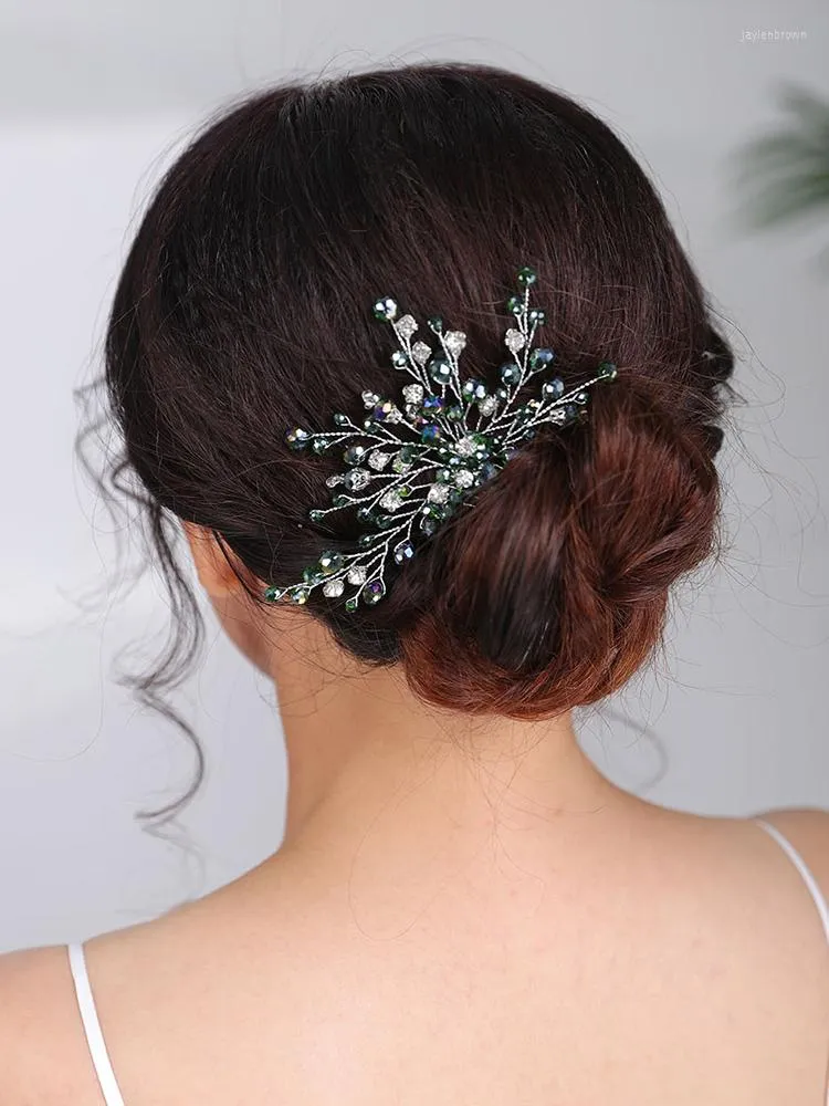 Cabeças de fashion casamento de cabelo verde pente de cristal banquete para mulheres acessórios chiques jóias de cabeça de noiva