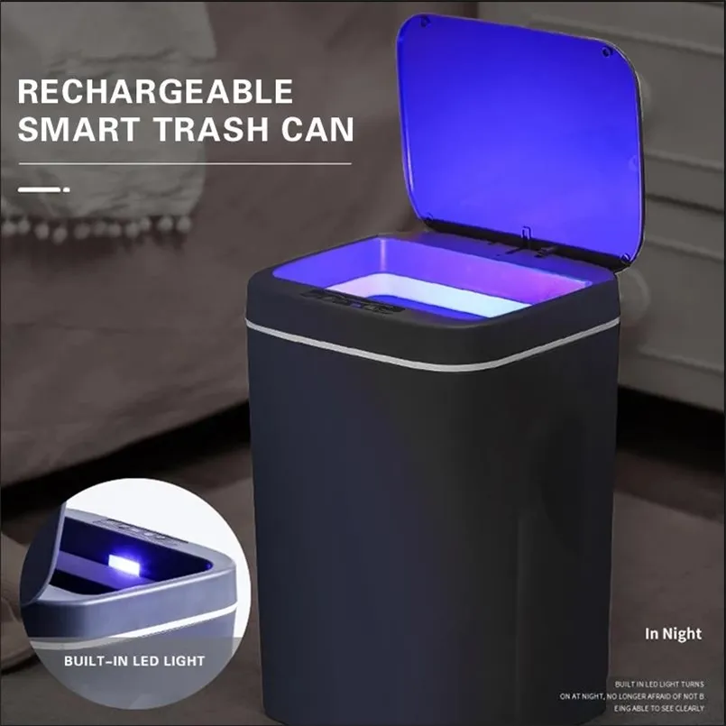 Bacs à déchets 121416l Corbeille intelligente Can Sensor Automatic Dustbin Electric Bin Mome Force For Kitchen Bathroom Gubage 220919