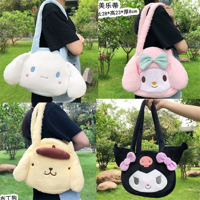 Plysch Ryggsäckar Dockor Kawaii Sanrioed Cinnamoroll Melody Kuromi Kvinnor Tote Handväskor Axelmode Kvinnliga Messenger Plånböcker Julklapp 220924