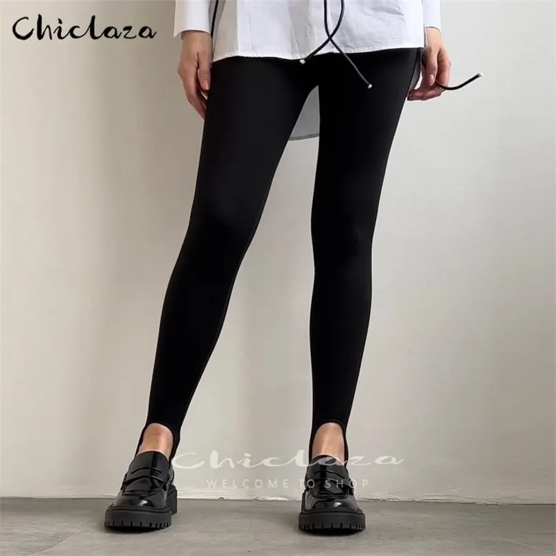 Womens Leggings CHICLAZA Spring Autumn Women Vintage Black Elastic Casual High Waist Basic AllMatch Slim Pants Female 220919