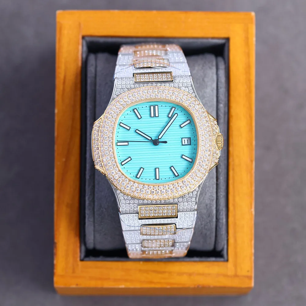 DHgate Patek Philippe Mens Watch Automatic Mechanical Sapphire Waterproof Diamond Watch with Diamond Studded Steel Bracelet Watches