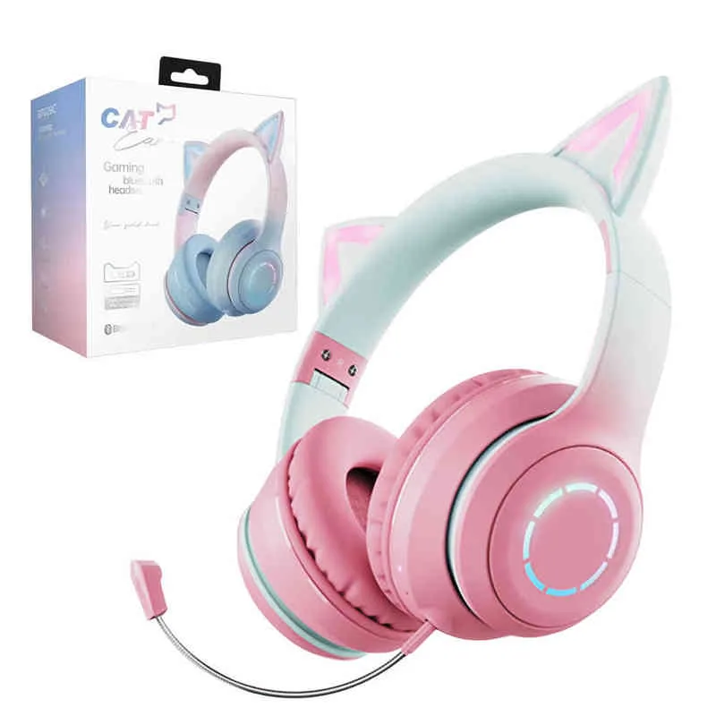 Auriculares Inalámbricos Bluetooth Gradiente Color Gato Oreja Auriculares  Con Micrófono RGB Iluminación Para Niños Niña Regalos PC Teléfono Juegos  Música En Vivo Auriculares T220916 De 18,35 €