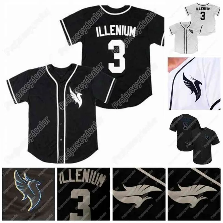 Glac202 3 Illénium Men Women Youth Baseball Jersey Black White Custom n'importe quel numéro n'importe quel nom Jerseys Tous Stiched