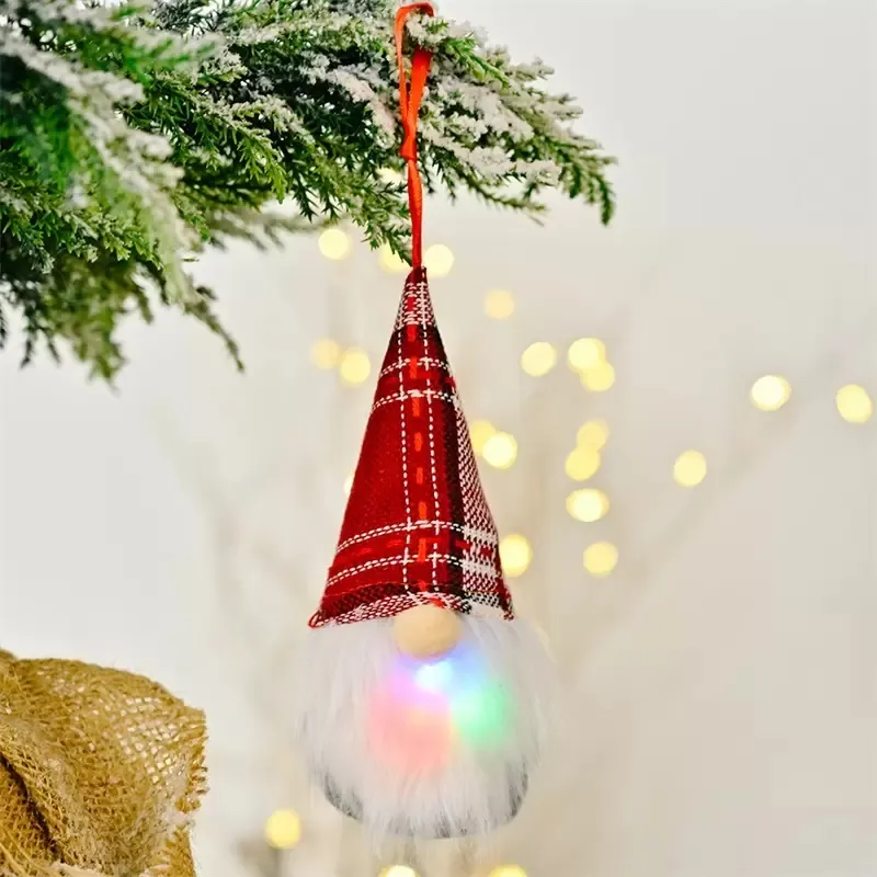 2023 Christmas Decorations Colorful LED Knitted Doll With Whisker Party Gnomes Pendant Holiday Plaid Snowflower Santa Gifts Home Yard Tree 2022 C0905