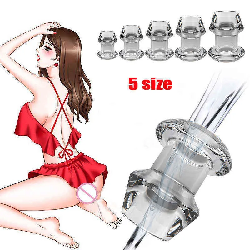 Nxy Sex Anal Toys 5 Pcs/set Transparent Hollow Plug Dilator with Butt Expansion Stimulation Buttplug Toys for Man/woman 1119
