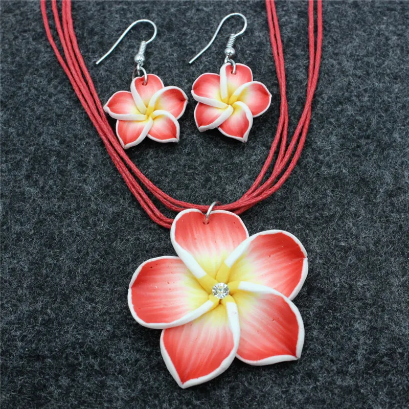 Hawaiian Plumeria Flower Flower Necklace And Earrings Set