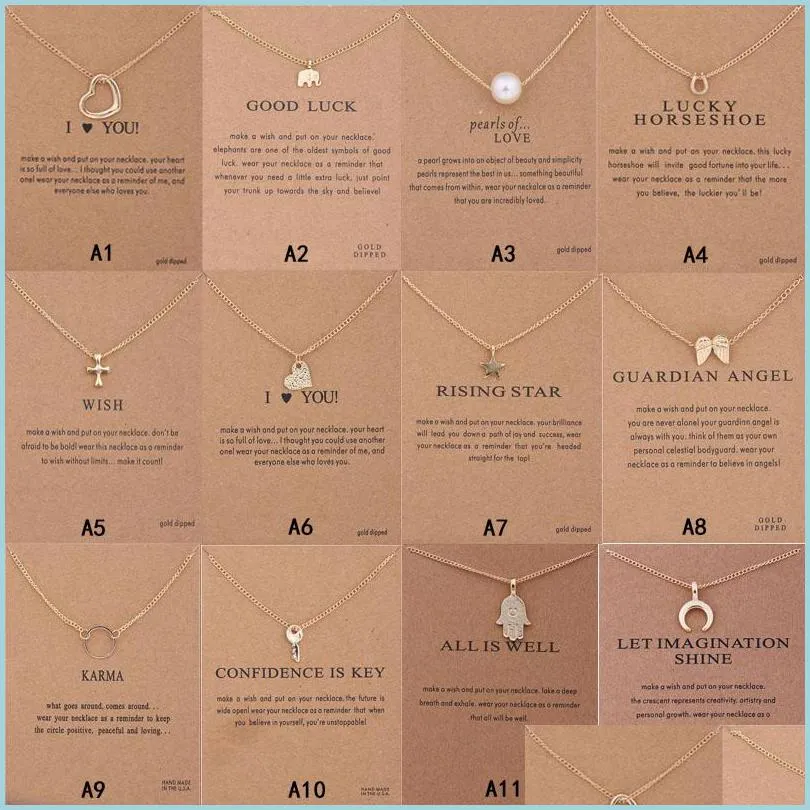 Pendant Necklaces Necklace Gift Card Elephant Pearl Love Wings Cross Key Zodiac Sign Compass Lotus Pendant Women Fashion Jewelry Drop Dhvxf