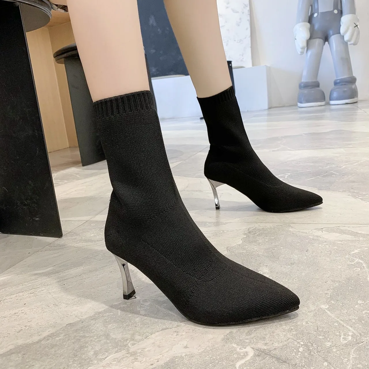 Winter sock ankle Boots Women Shoes suede plus velvet Solid Flat Plush Warm Snow Women Sneakers Casual Knitted wool slip-on