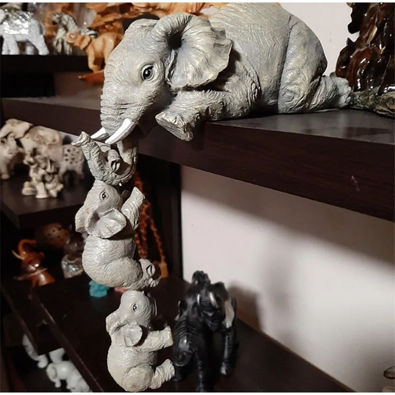 Dekorativa föremål Figurer 1 Piece Elephants Mother Hanging 2Babies Figurine Harts Craft Ornament Miniatures Crafts Gifts Animal Home Decoration 220919