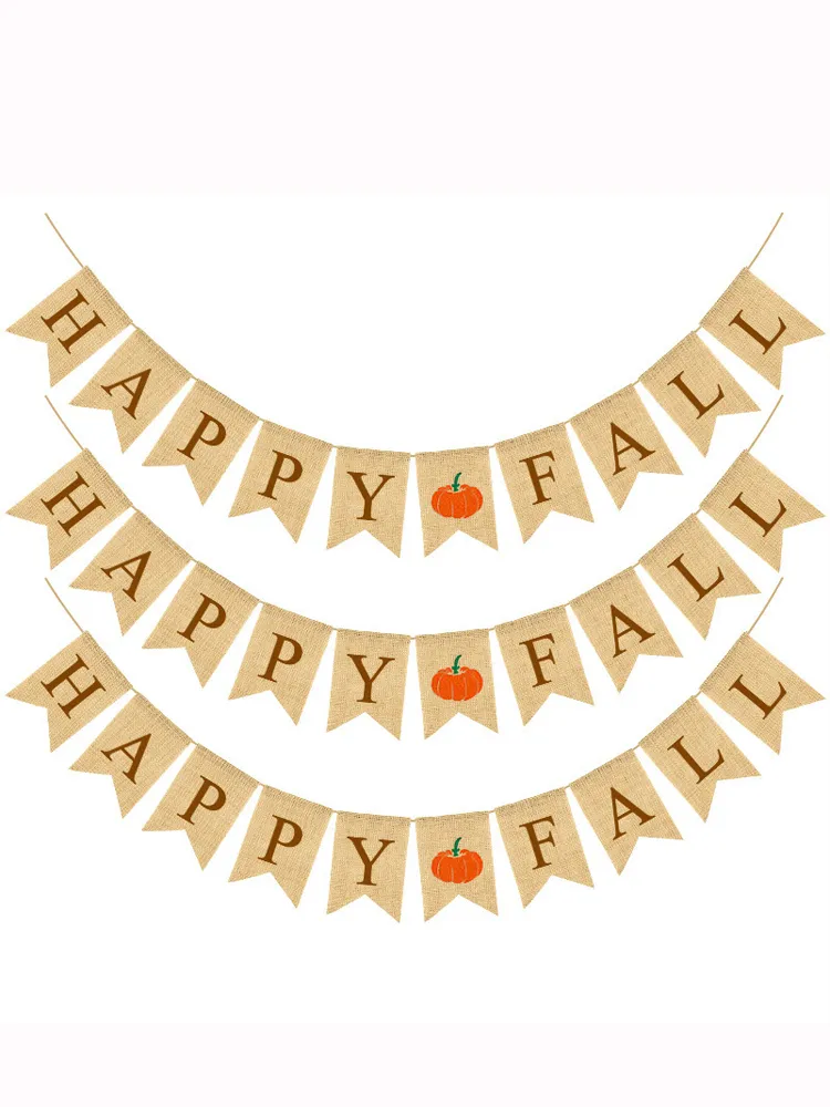 Happy Fall Burlap Banner Bunting Flag zbiór wystroju domu Garland Party Święto Dziękczynienia Dekoracja XBJK2209